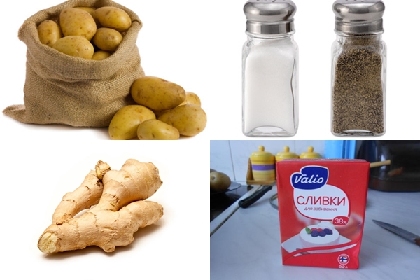 основные ингредиенты для имбирного пюре с картошкой и сливками