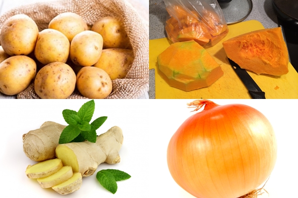 картошка, тыквы, лук и имбирь 